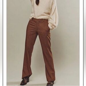 NWOT Free People Jana Flare Trousers Pants in Mustard &Brown Size 12 Houndstooth